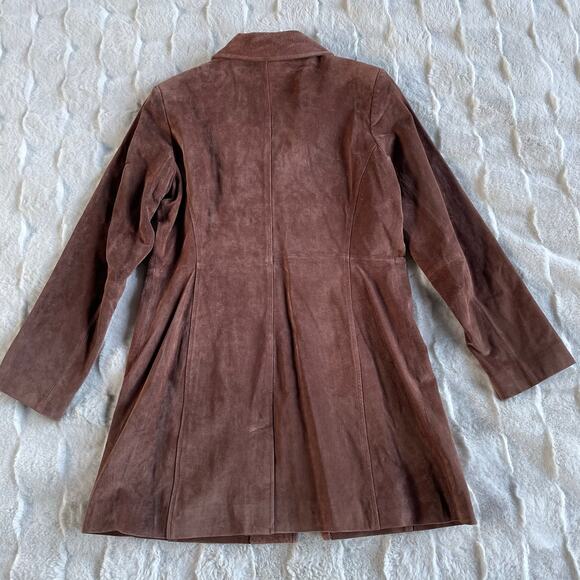 🔥Vintage Y2K Metrostyle Soft Leather Suede Classic Preppy Duster Jacket Sz 10P - Picture 10 of 16